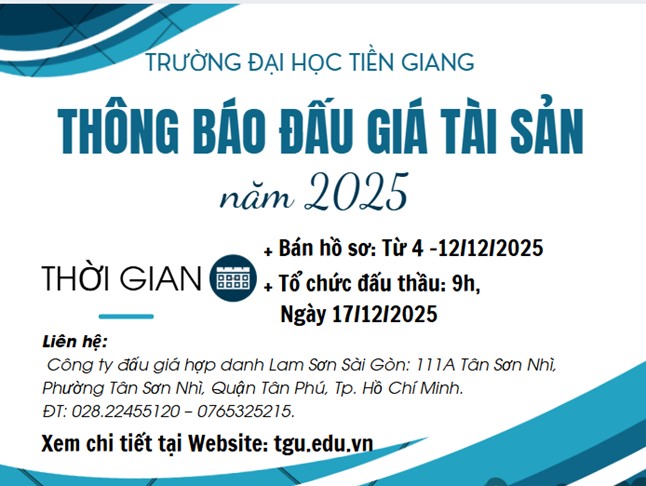 Trường ĐH Tiền Giang thông báo đấu giá tài sản