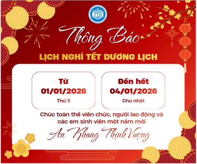 Trường ĐH Tiền Giang thông báo về việc nghỉ Tết dương lịch 2026