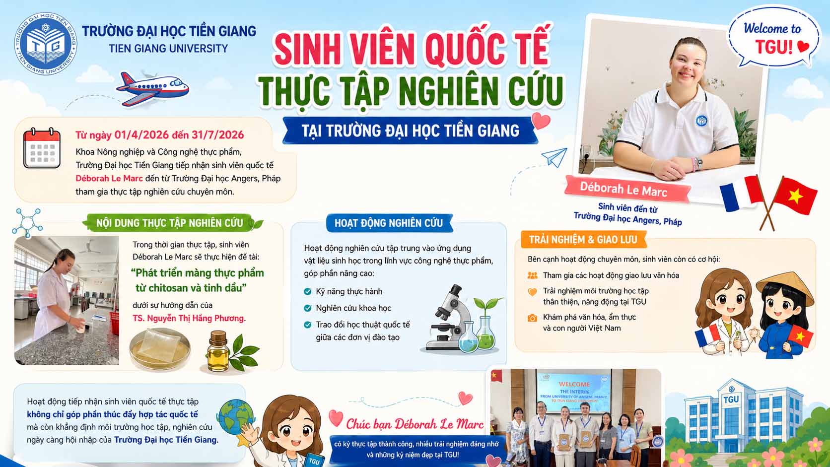 Sinh viên quốc tế thực tập nghiên cứu tại Trường Đại học Tiền Giang