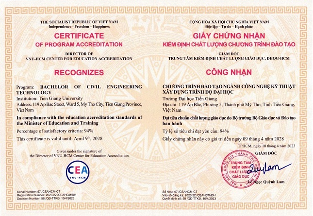 ĐẠI HỌC CNKT XÂY DỰNG ĐẠT KIỂM ĐỊNH CHƯƠNG TRÌNH ĐÀO TẠO